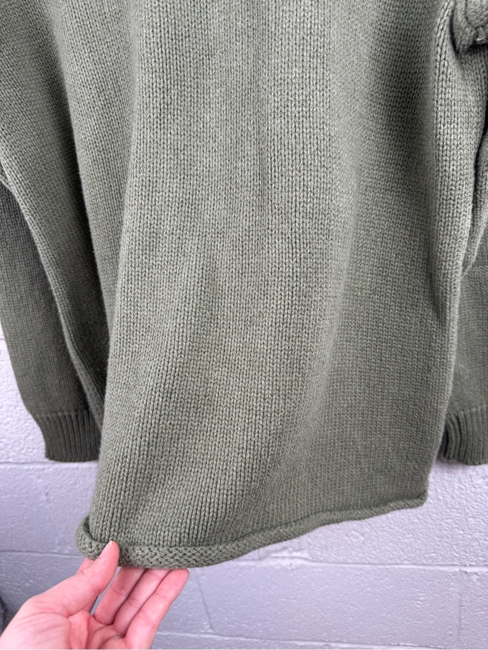 Vintage 90s J.Crew Roll Neck Sweater XL Sage Green Oversized Chunky Knit Coastal - Picture 6 of 10